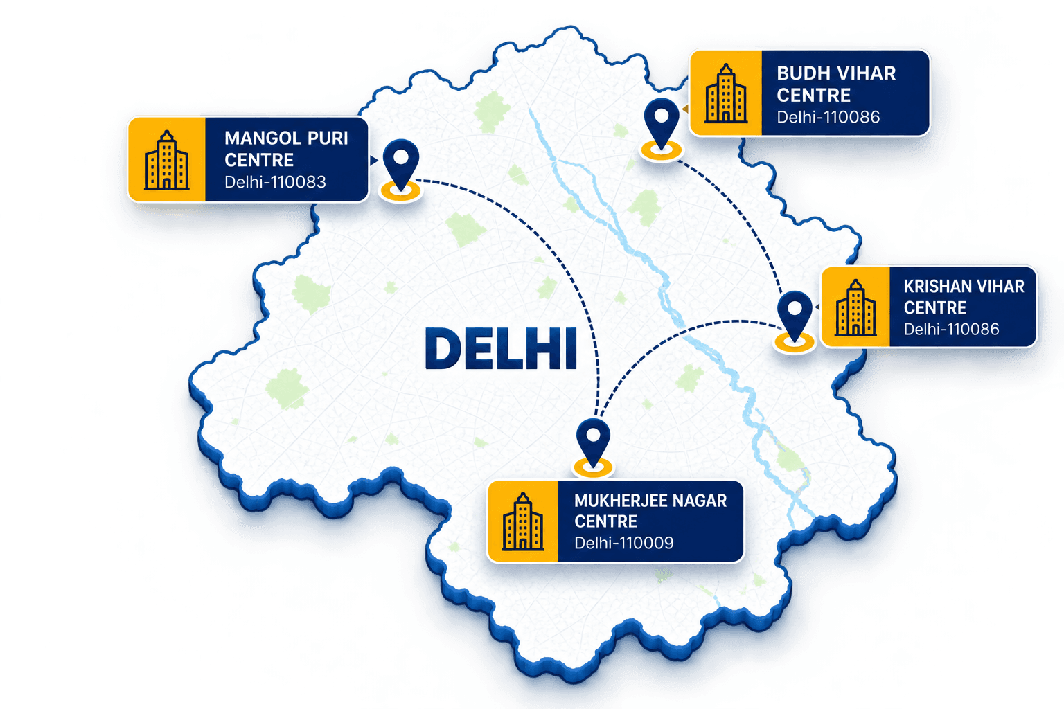 IDL Offline Centres Map - 4 Centres across Delhi